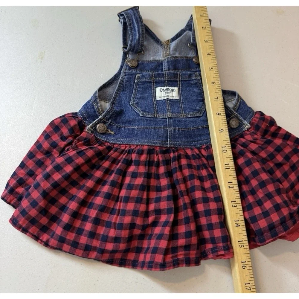 Oshkosh‎ Vestbak Overall Dress Jumper 18 Months Red Black Plaid Shirt Denim